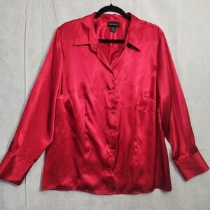 Lane Bryant Button Down Top Blouse Womens Sz 18/20 Christmas Red Long Sleeve
